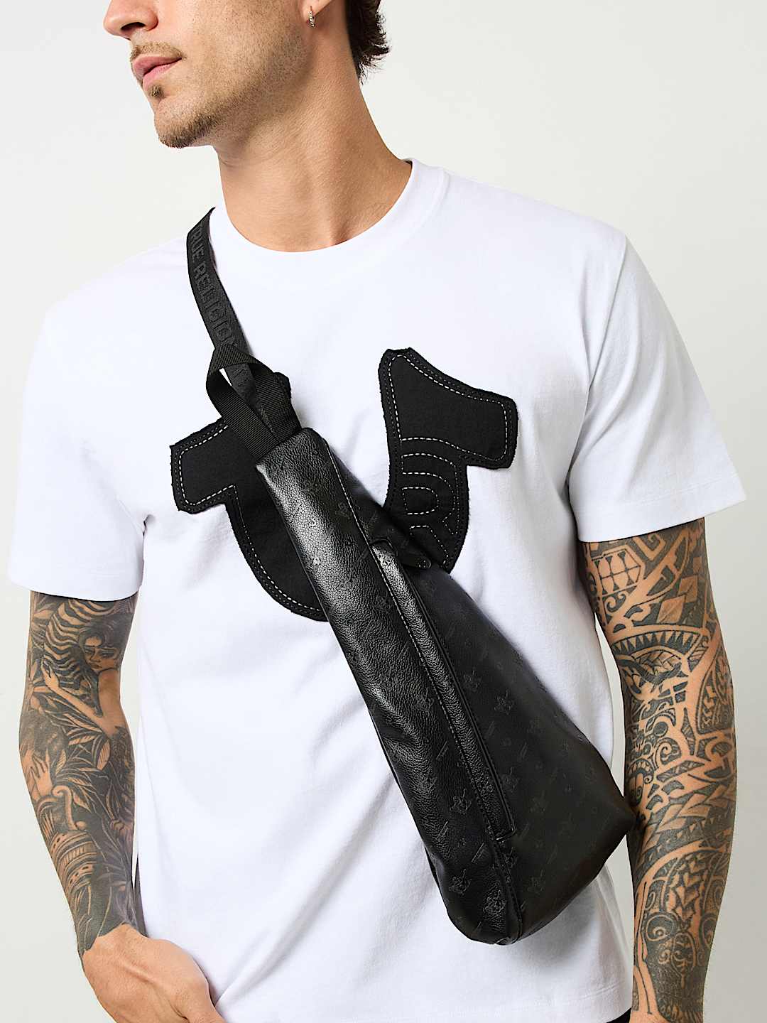 True Religion - PEBBLED MONOGRAM SLING BAG