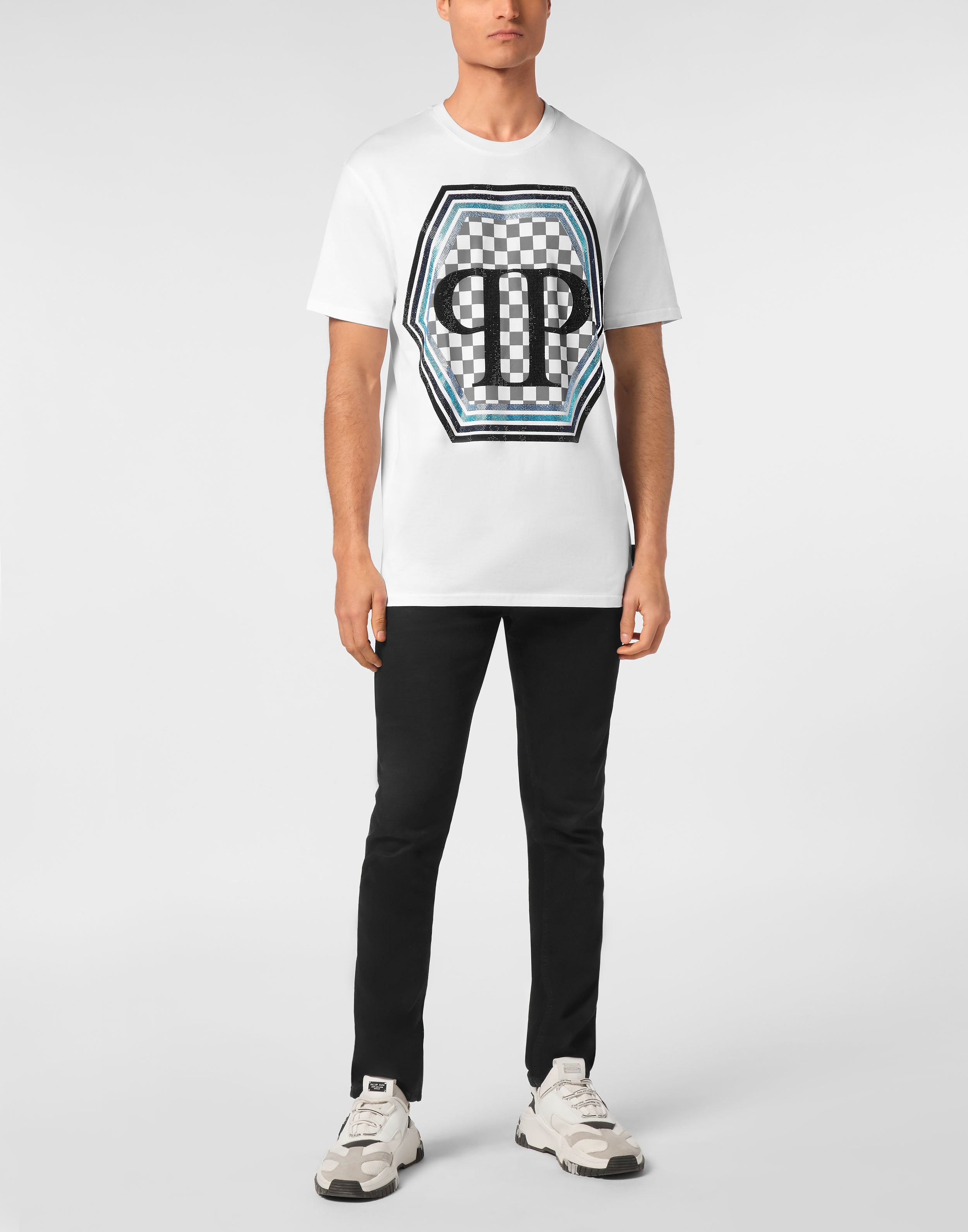 PHILIPP PLEIN - Jersey T-shirt Round Neck SS Strass Hexagon