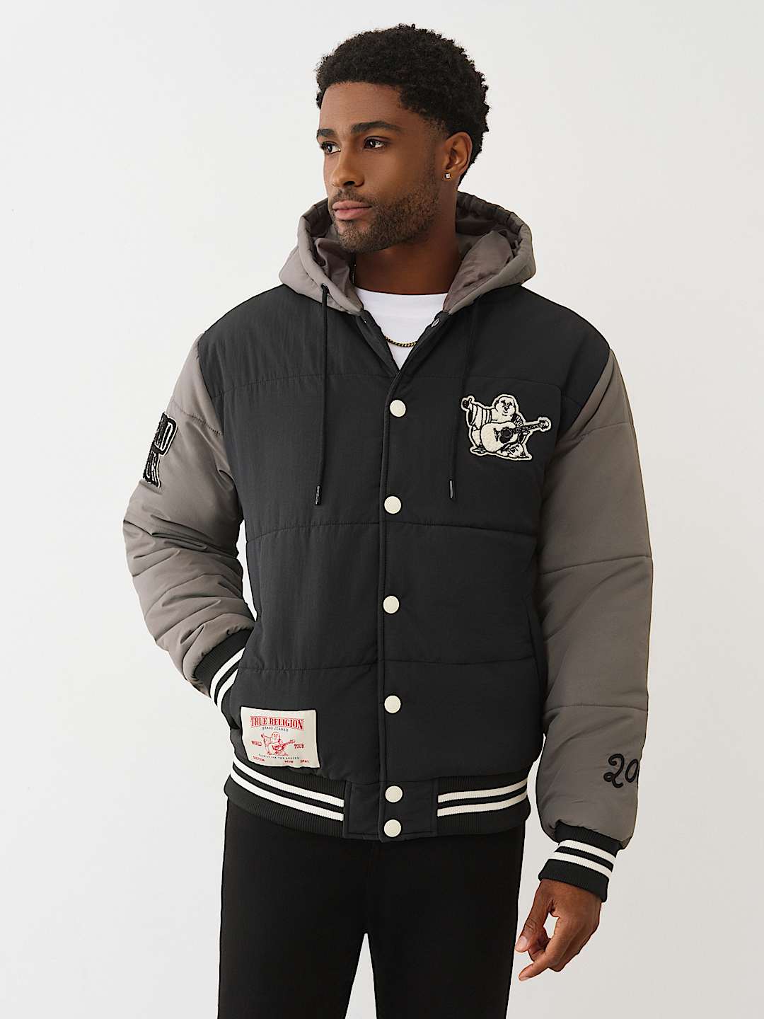 True Religion - Hooded Puffer Varsity Jacket