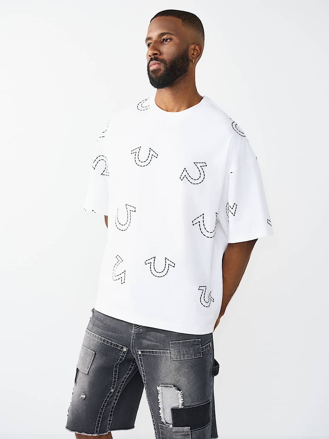 True Religion - Horseshoe Print Logo Heavyweight Oversized Tee