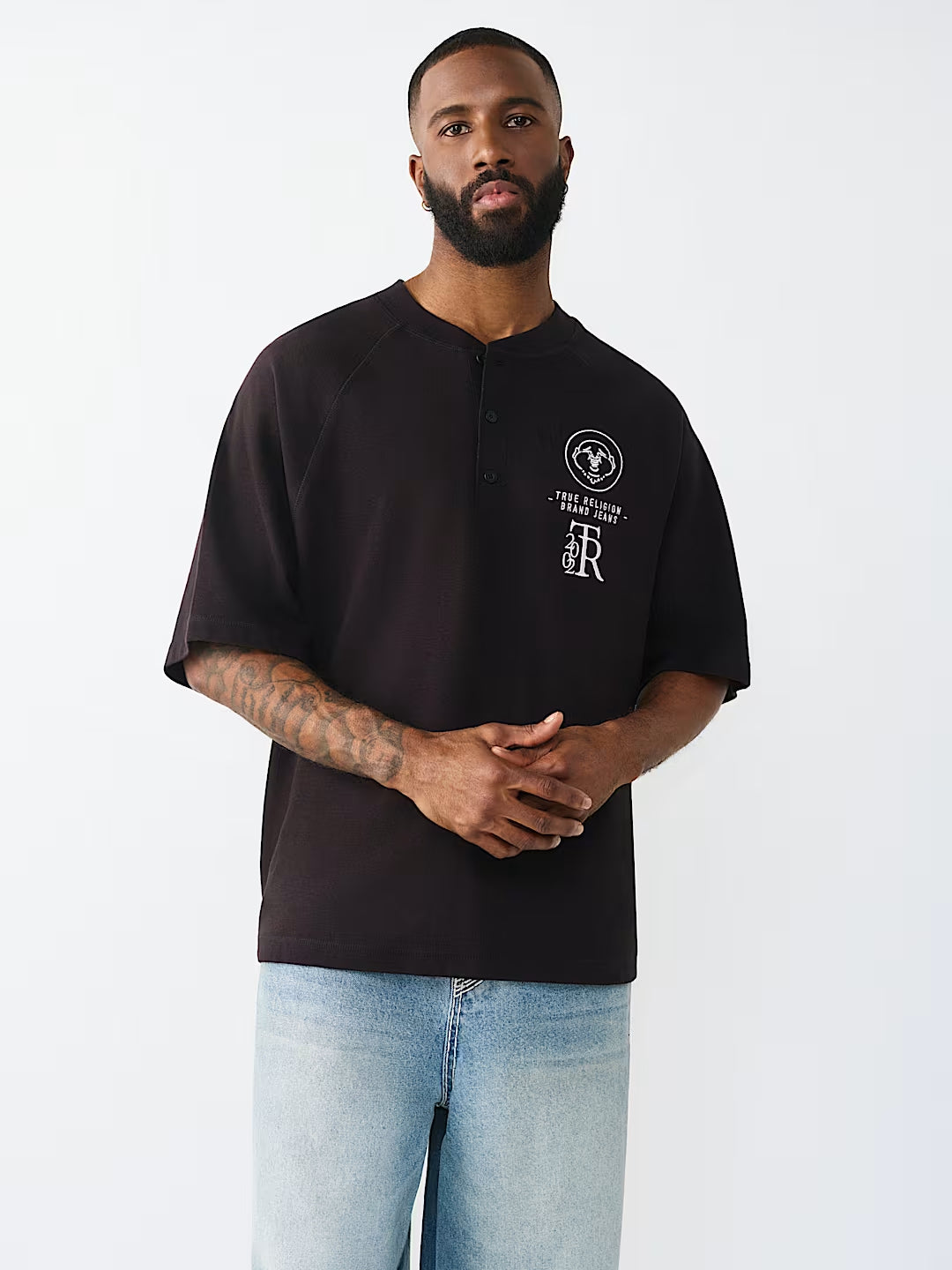 True Religion - Raglan Oversized Henley Tee