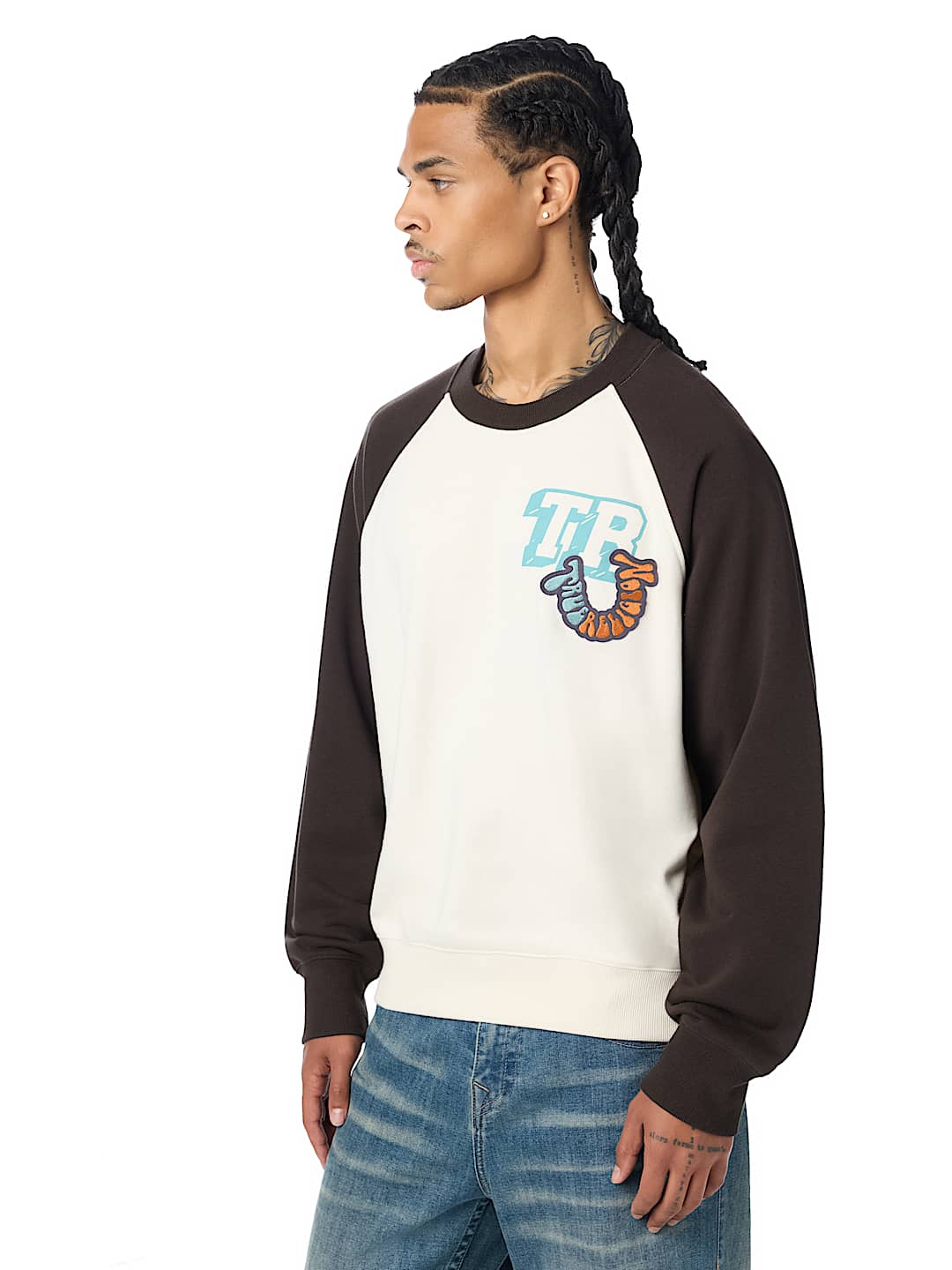 True Religion - Multi-Logo Raglan Crewneck Sweatshirt