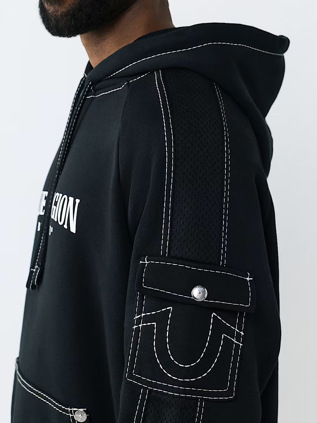 True Religion - Mesh Panel Big T Cargo Hoodie