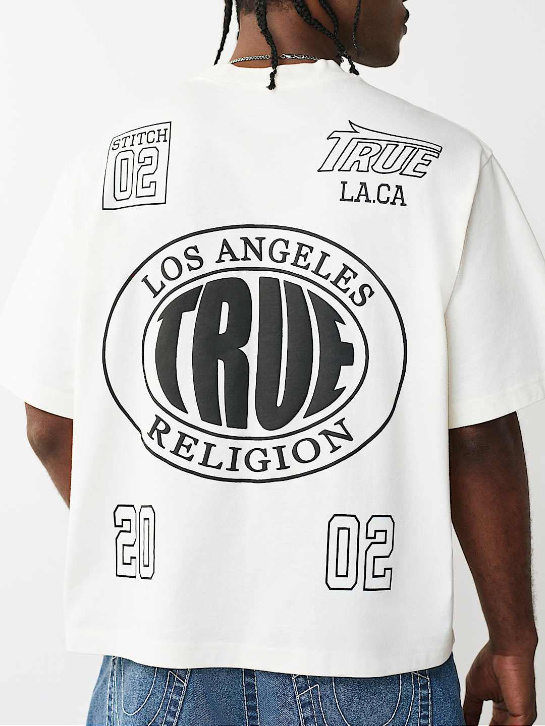 True Religion - Print Mesh Stacked Logo Heavyweight Boxy Tee