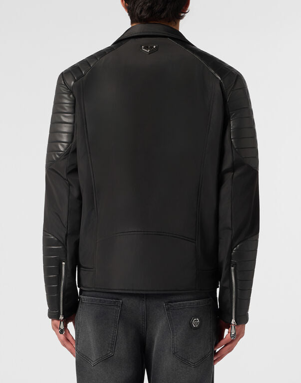 PHILIPP PLEIN - Nylon Biker Jacket Eco Leather Inserts