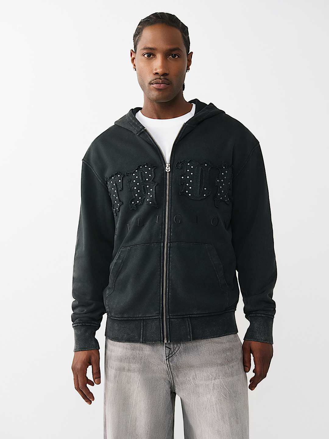 True Religion - Studded Logo Zip Hoodie