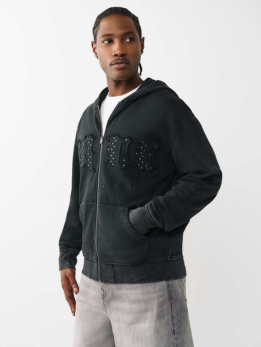 True Religion - Studded Logo Zip Hoodie