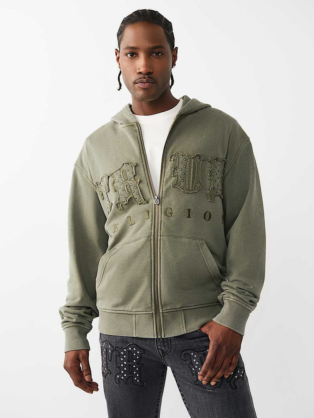 True Religion - Studded Logo Zip Hoodie