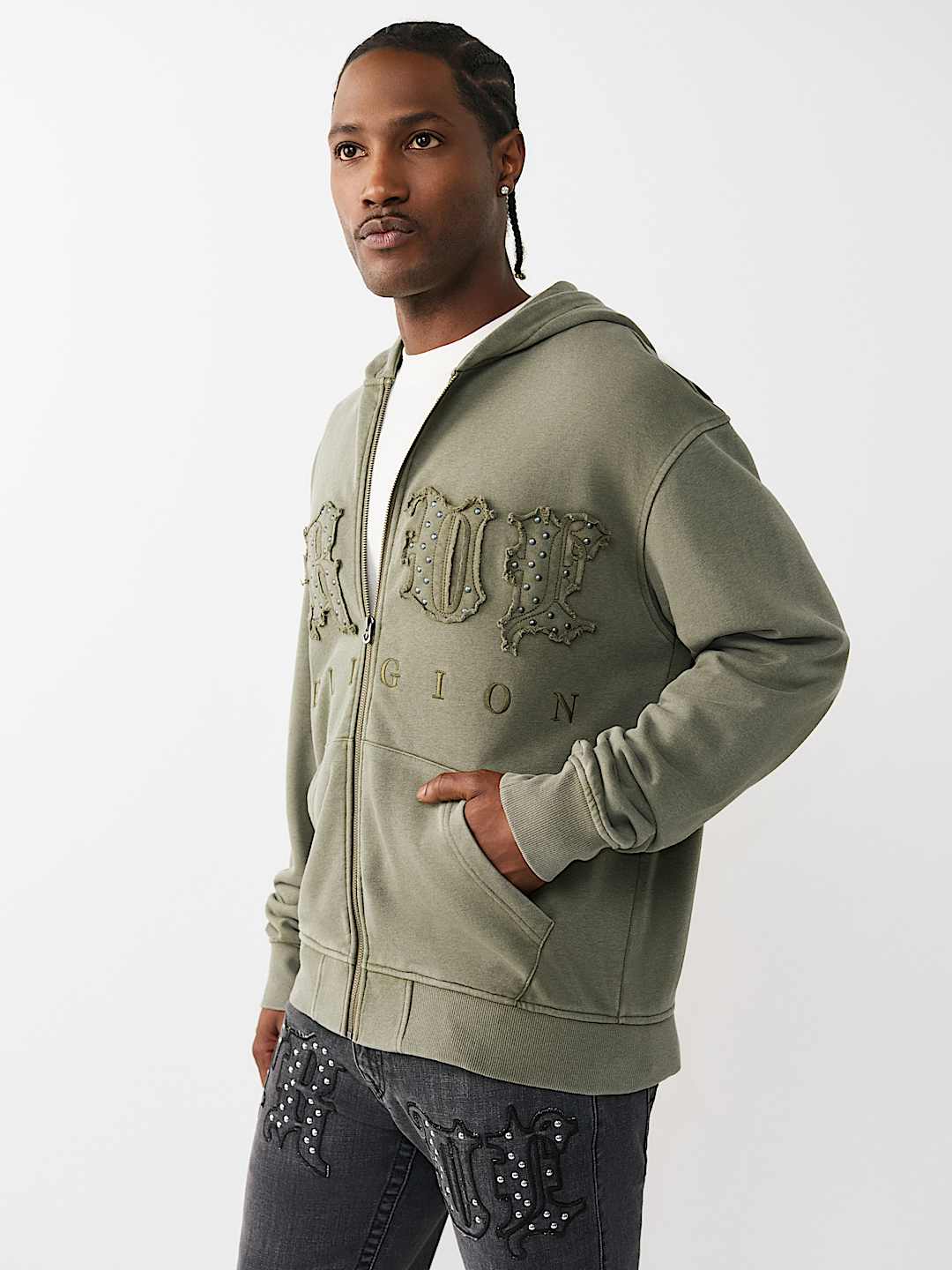 True Religion - Studded Logo Zip Hoodie