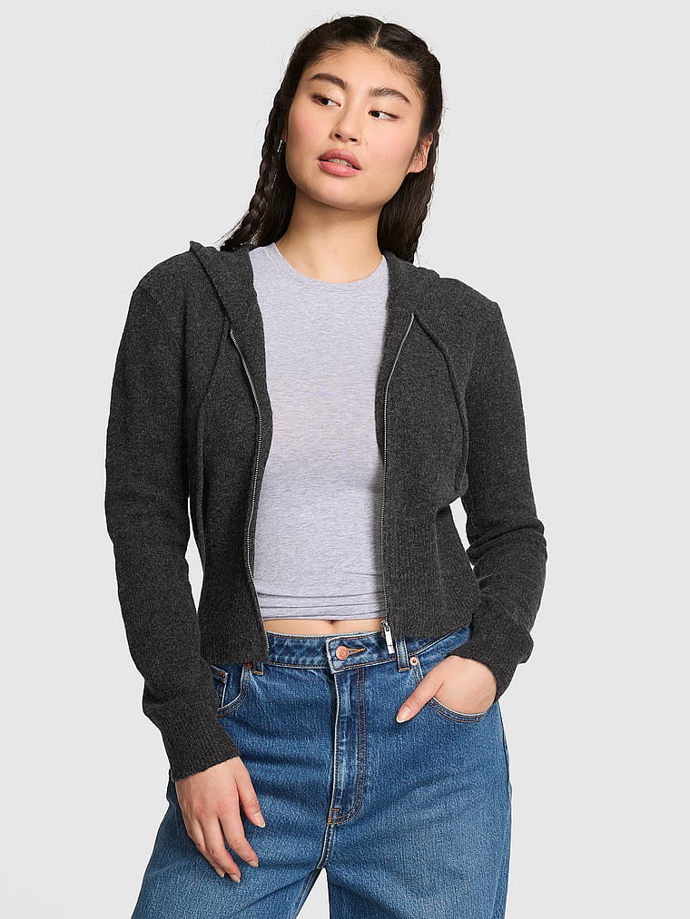 Victoria Secret - Front-Zip Shrunken Sweater Hoodie