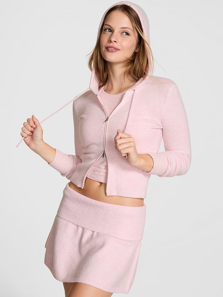 Victoria Secret - Front-Zip Shrunken Sweater Hoodie