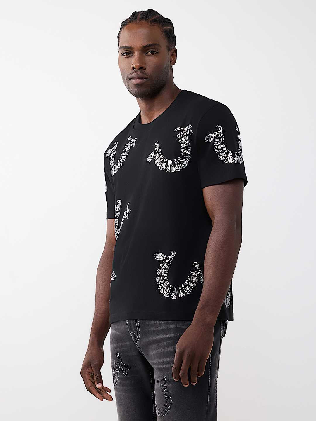 True Religion - Warped Logo Rhinestone Heavyweight Tee