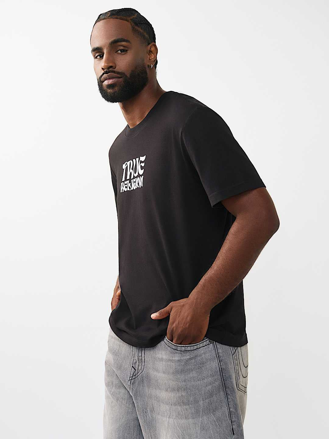 True Religion - Wavy Logo Buddha Face Graphic Tee