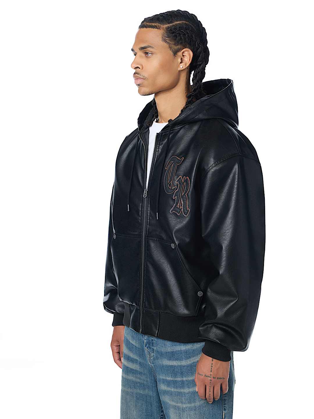 True Religion - Faux Leather Hooded Bomber Jacket