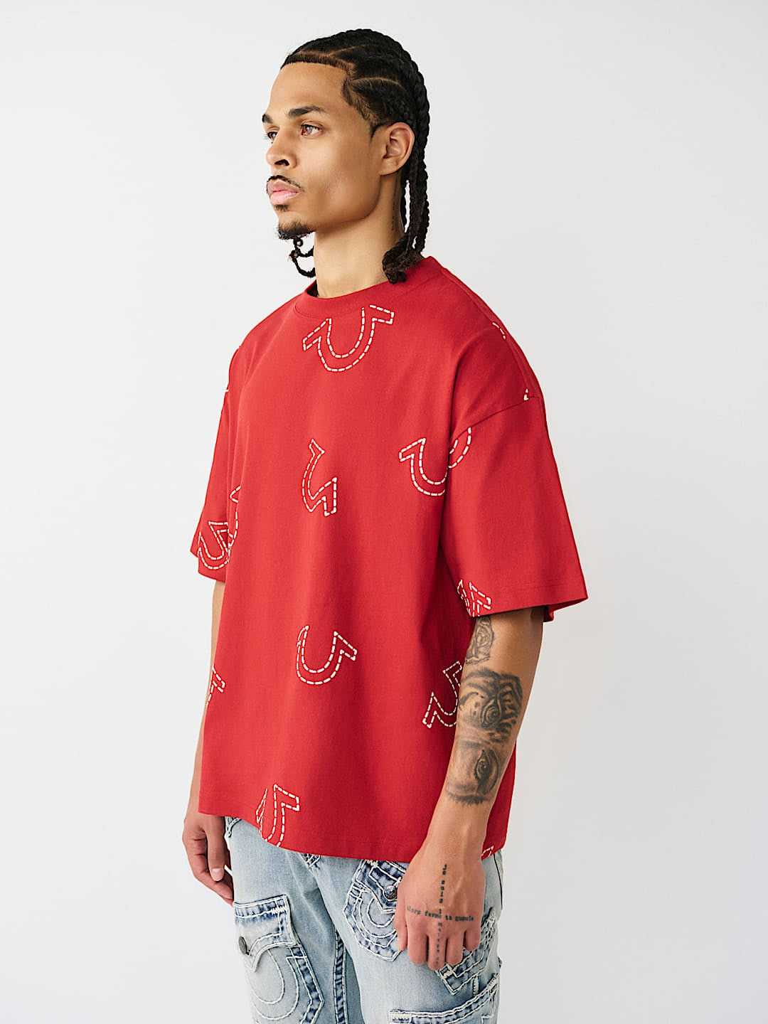 True Religion - Horseshoe Print Logo Heavyweight Oversized Tee