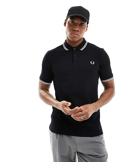 twin tipped logo polo in black