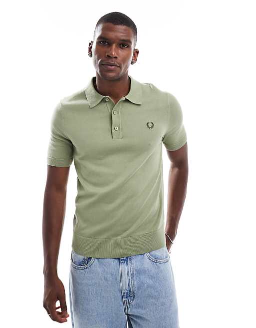 knitted polo shirt in green