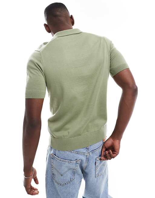 knitted polo shirt in green