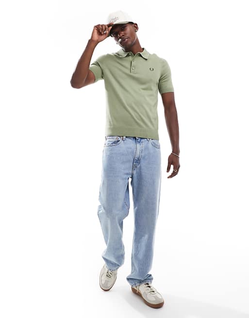 knitted polo shirt in green
