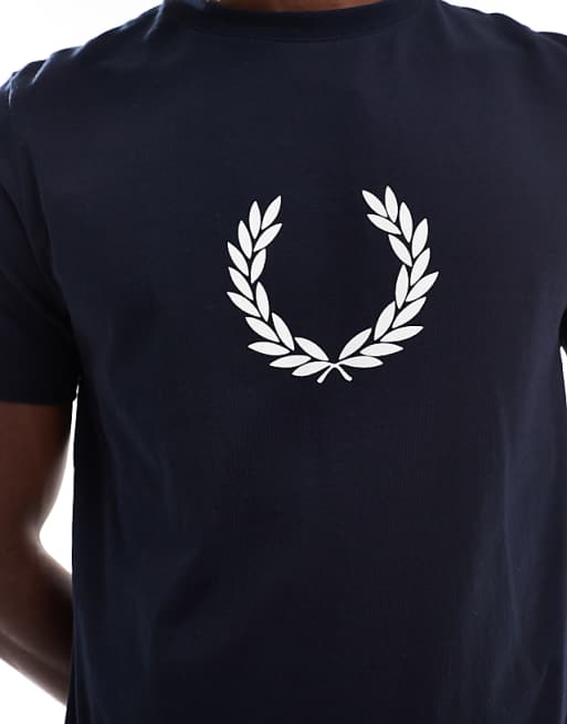 flocked laurel wreath graphic t-shirt in navy