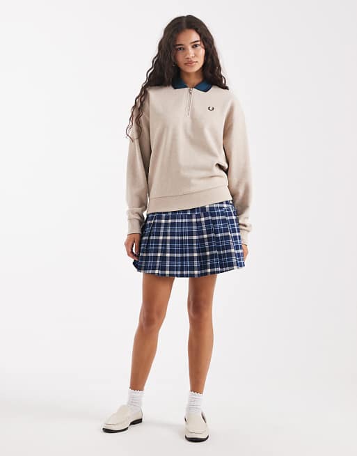 Fred Perry - zip neck collar sweatshirt in beige
