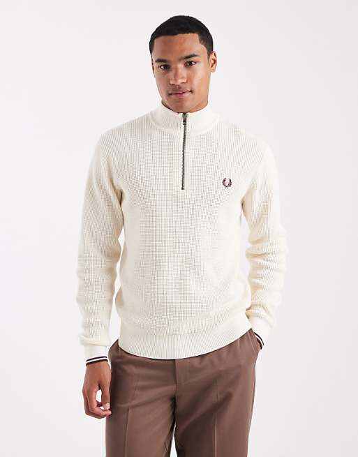 Fred Perry - waffle half zip jumper in cream