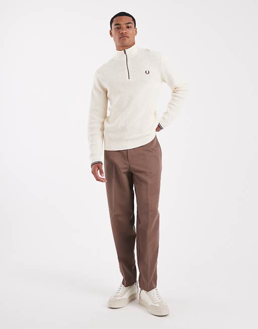 Fred Perry - waffle half zip jumper in cream