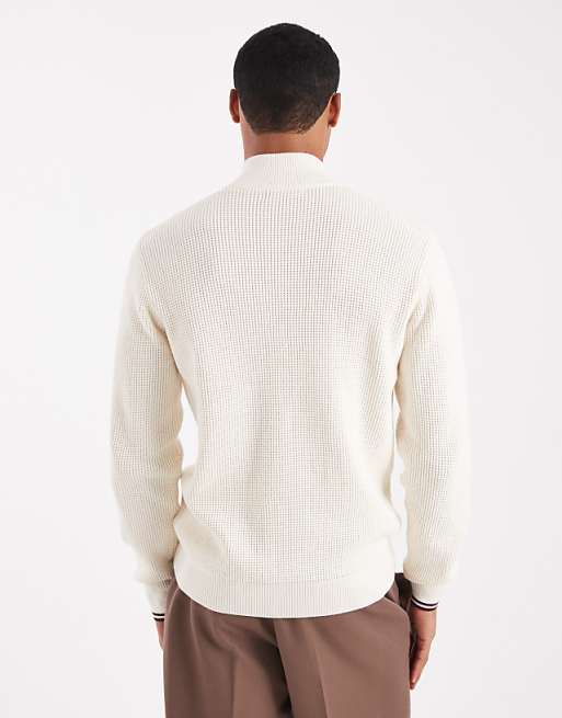 Fred Perry - waffle half zip jumper in cream