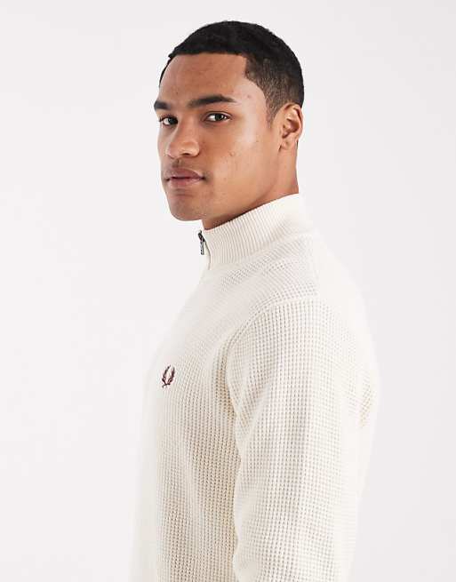 Fred Perry - waffle half zip jumper in cream