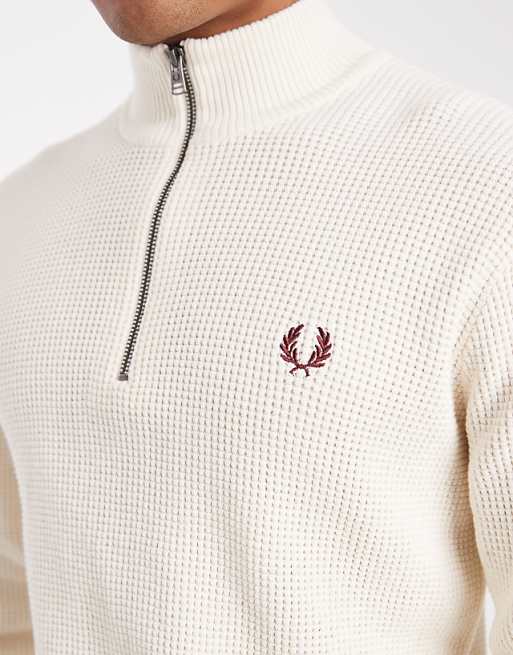 Fred Perry - waffle half zip jumper in cream