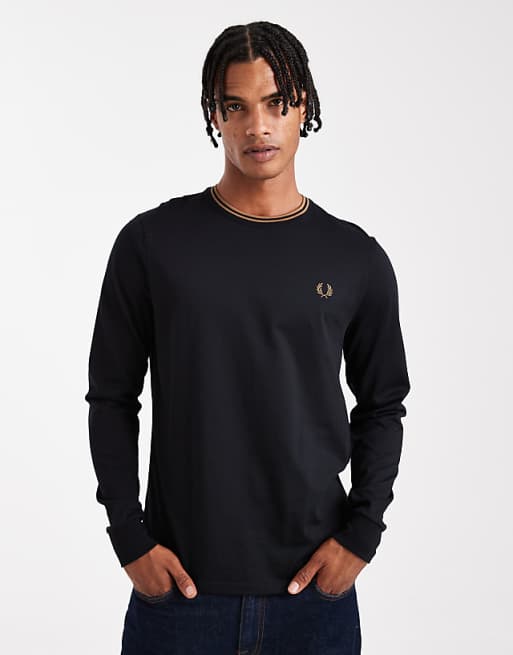 Fred Perry - long sleeve tipped polo shirt in black