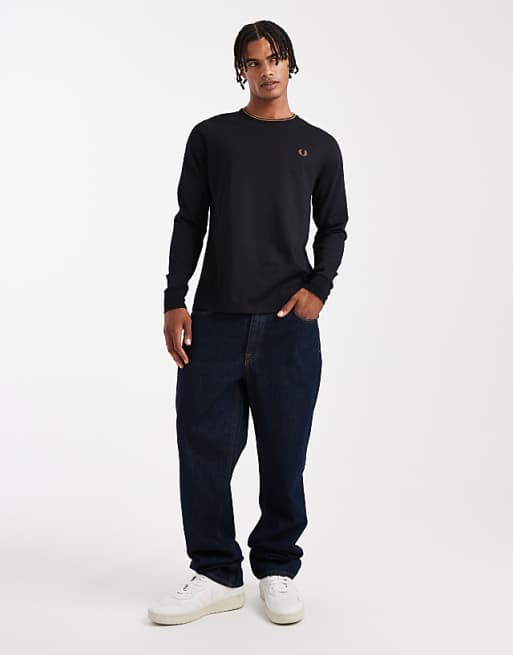 Fred Perry - long sleeve tipped polo shirt in black