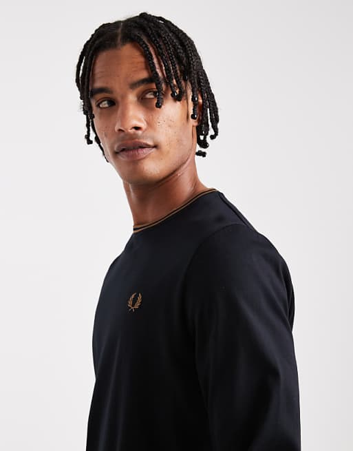 Fred Perry - long sleeve tipped polo shirt in black