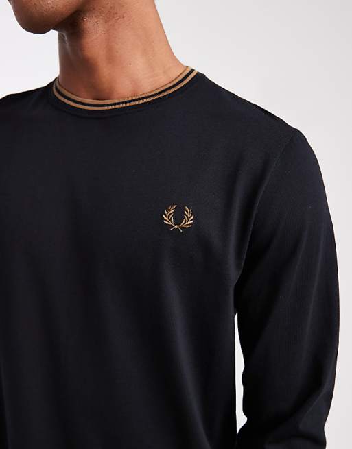 Fred Perry - long sleeve tipped polo shirt in black