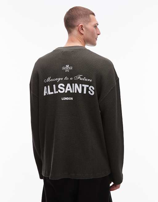 AllSaints - Herald Long Sleeve Waffle T-Shirt in green