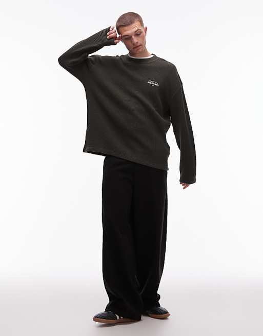 AllSaints - Herald Long Sleeve Waffle T-Shirt in green