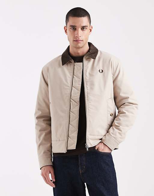 Fred Perry - oversized jacket with cord contrast collar in ecru
