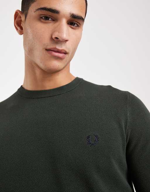 Fred Perry - pique knitted jumper in khaki