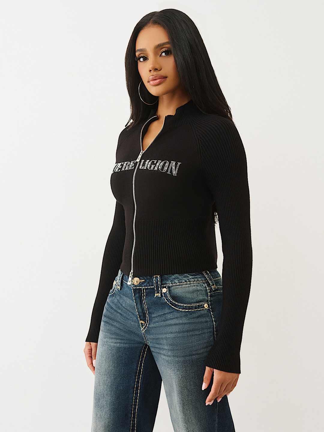TRUE RELIGION - CRYSTAL ZIP SWEATER