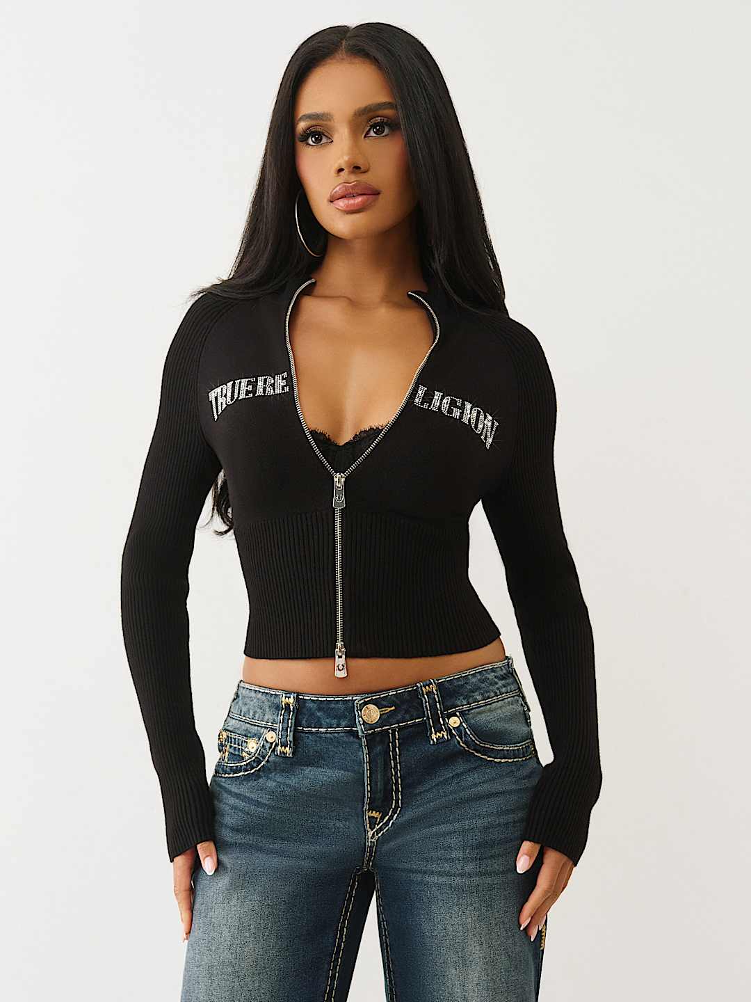 TRUE RELIGION - CRYSTAL ZIP SWEATER