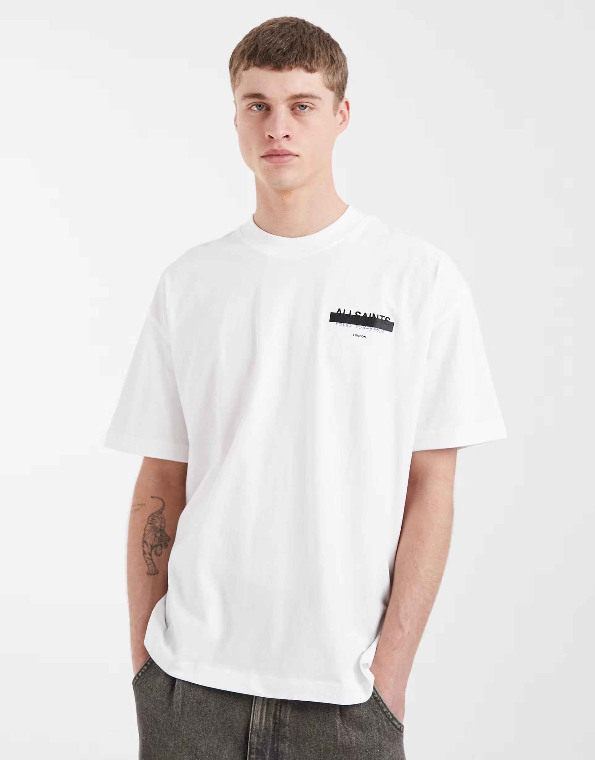 AllSaints - Redact oversized embroidered logo t-shirt