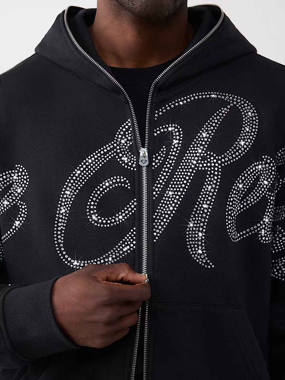 True Religion - Rhinestone Script Boxy Zip Hoodie