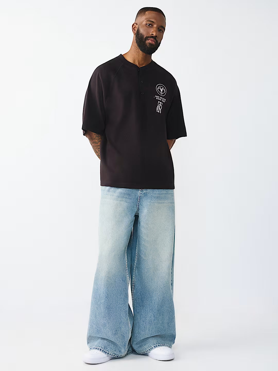 True Religion - Raglan Oversized Henley Tee