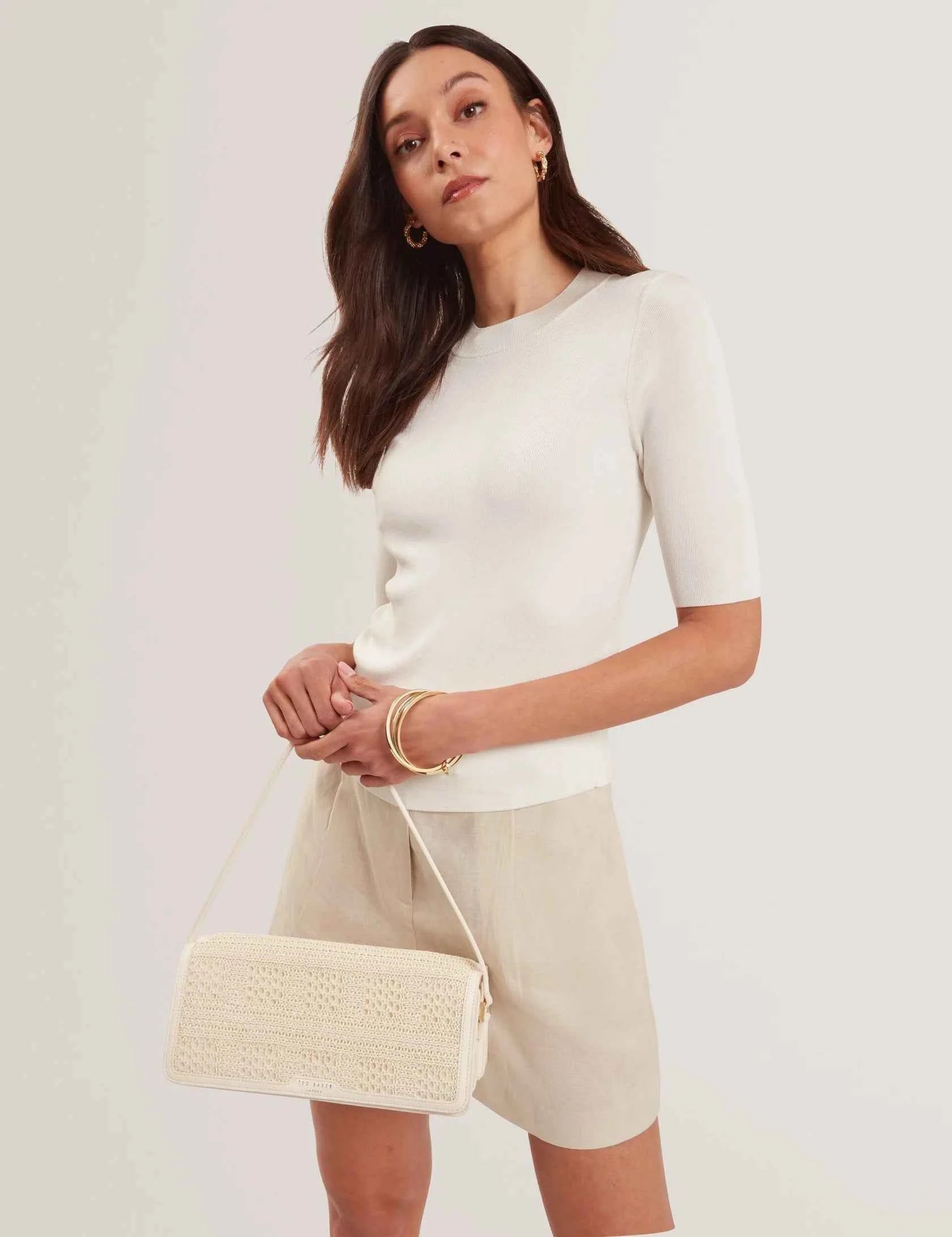 Ted Baker London - PETTRIA Raffia Panel Fold-Over Baguette Shoulder Bag