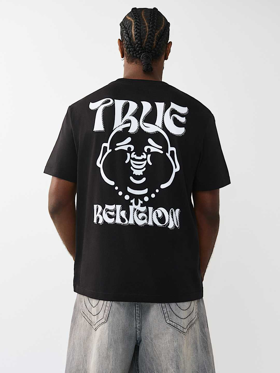 True Religion - Wavy Logo Buddha Face Graphic Tee