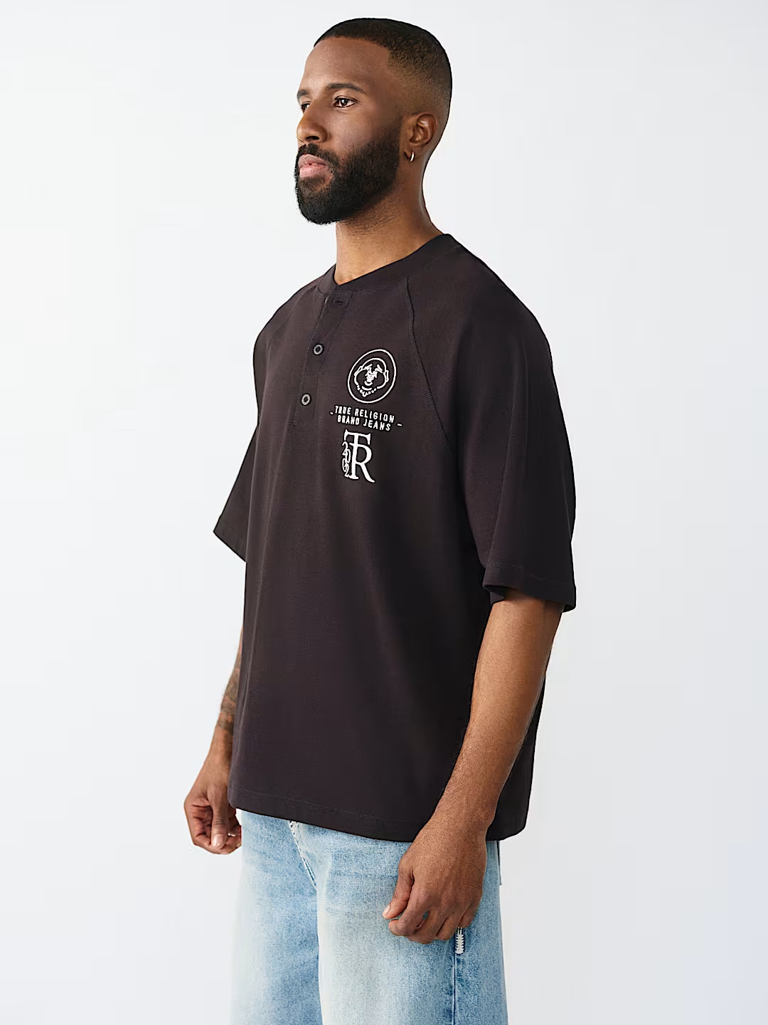 True Religion - Raglan Oversized Henley Tee