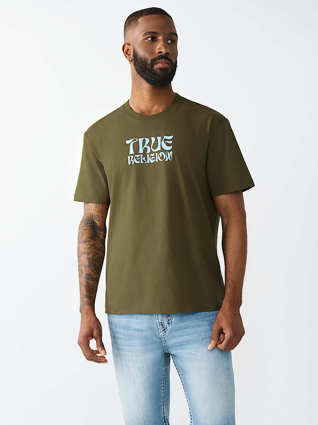 True Religion - Wavy Logo Buddha Face Graphic Tee