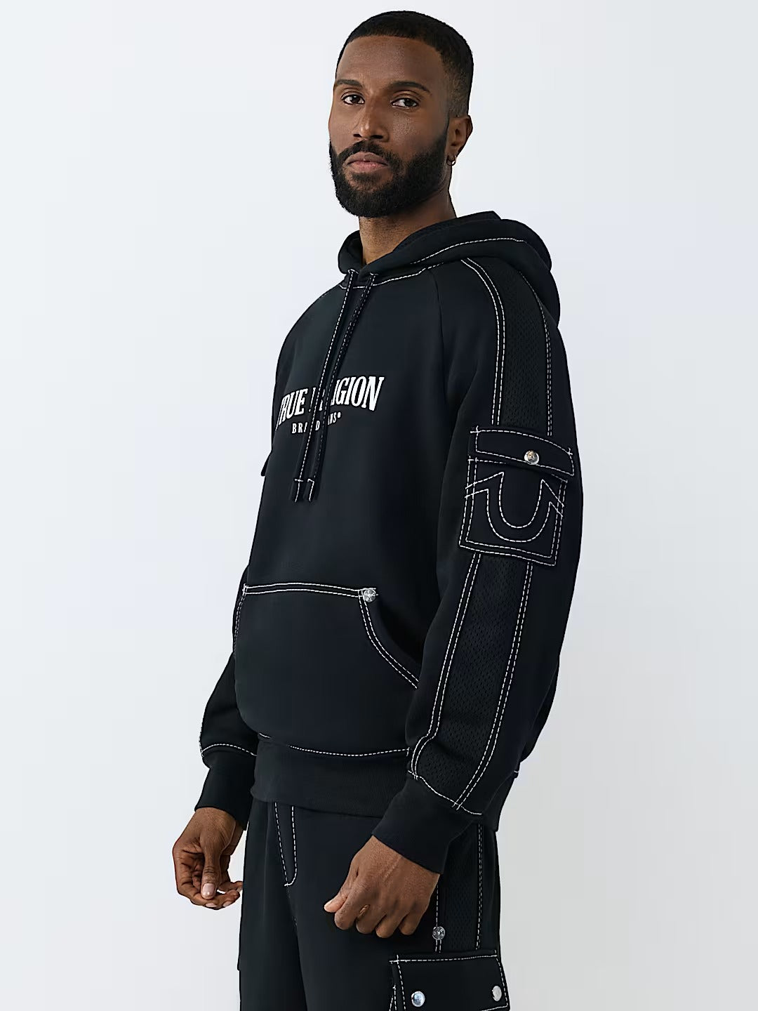 True Religion - Mesh Panel Big T Cargo Hoodie