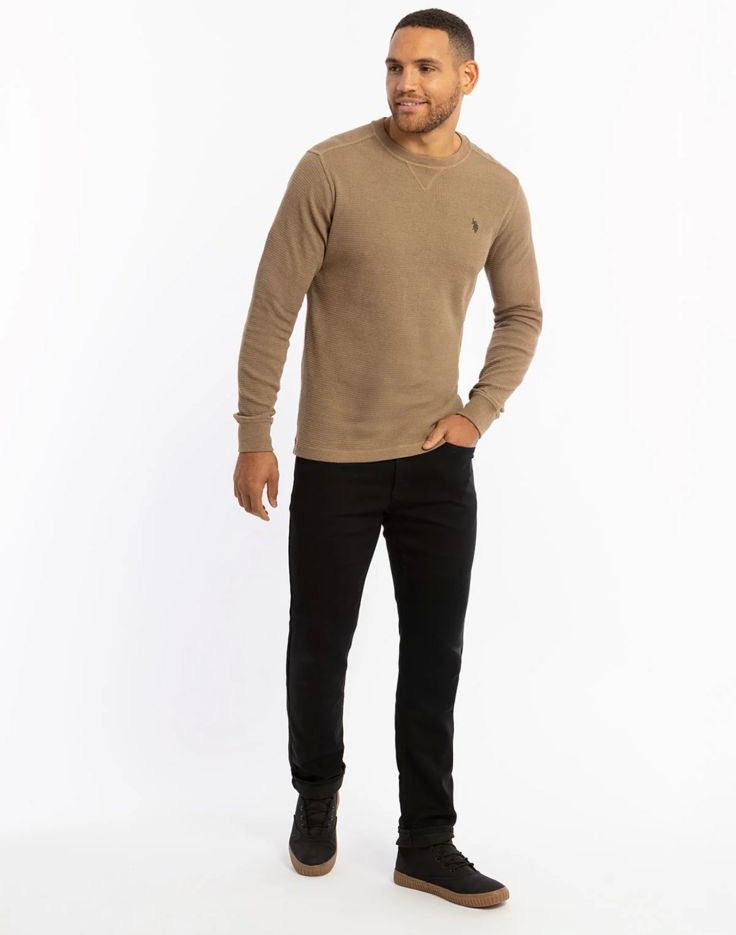U.S. Polo - Waffle Knit Long Sleeve Crewneck IMMEDIATE