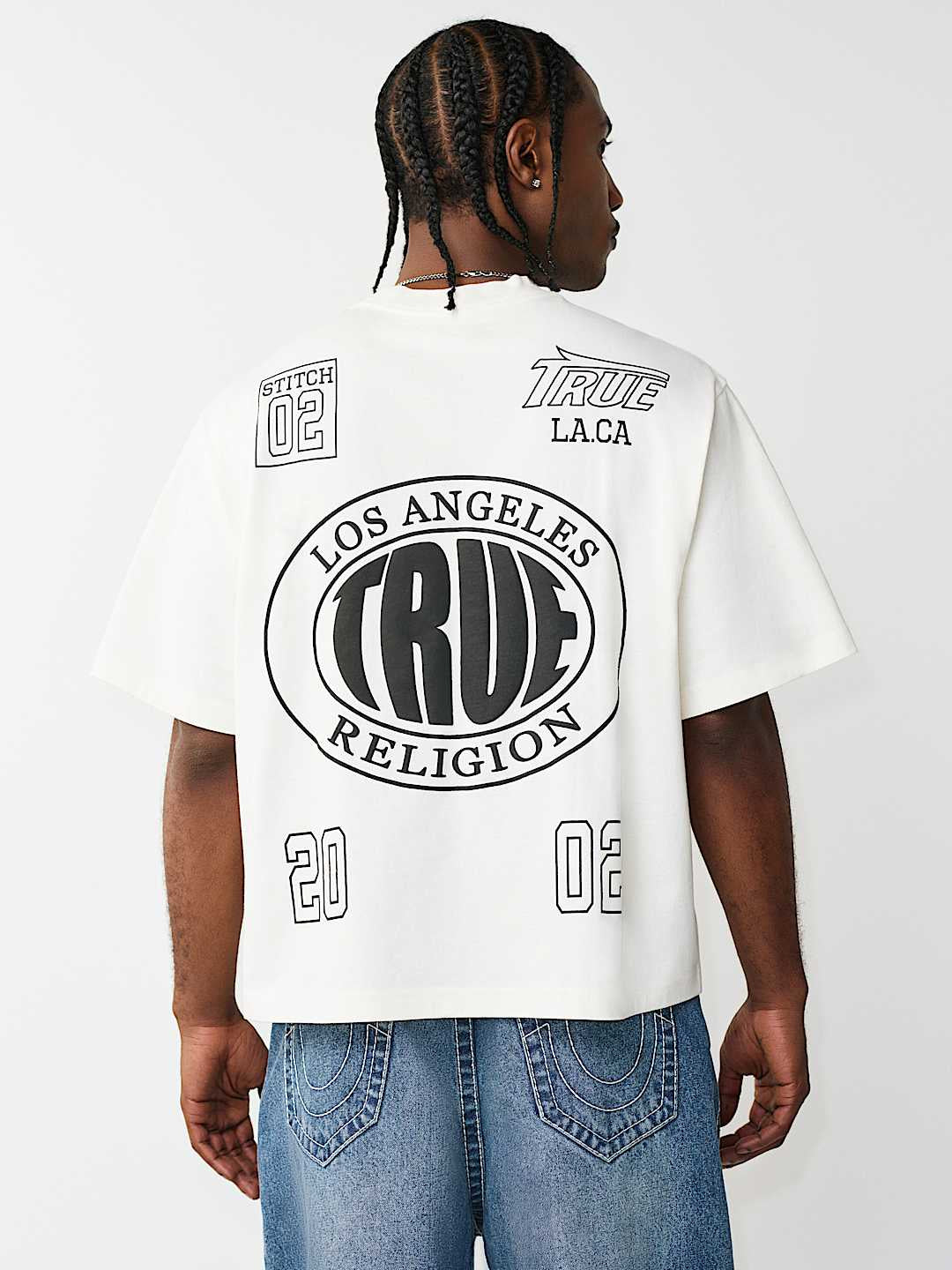True Religion - Print Mesh Stacked Logo Heavyweight Boxy Tee